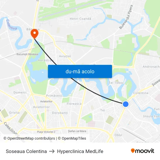 Harta de Soseaua Colentina către Hyperclinica MedLife