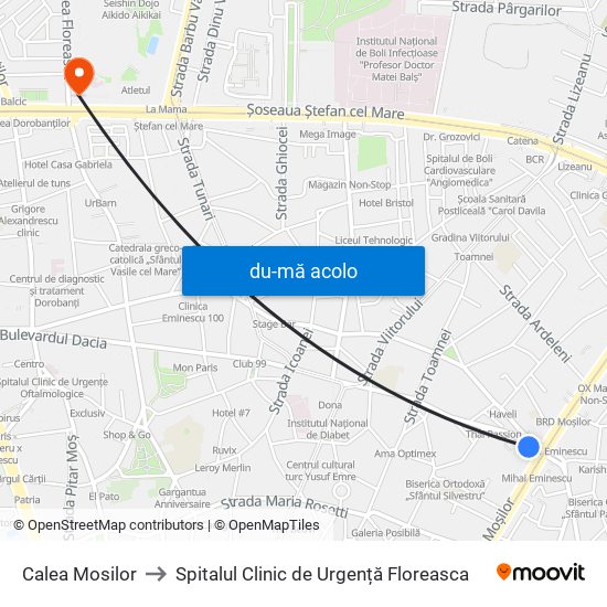Harta de Calea Mosilor către Spitalul Clinic de Urgență Floreasca