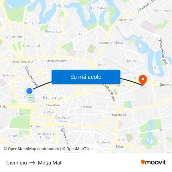 Harta de Cismigiu către Mega Mall