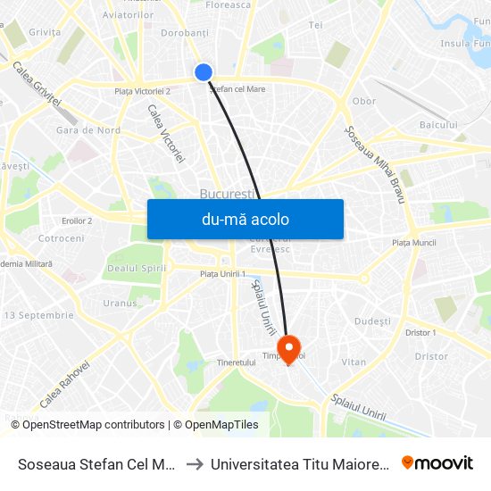 Harta de Soseaua Stefan Cel Mare către Universitatea Titu Maiorescu