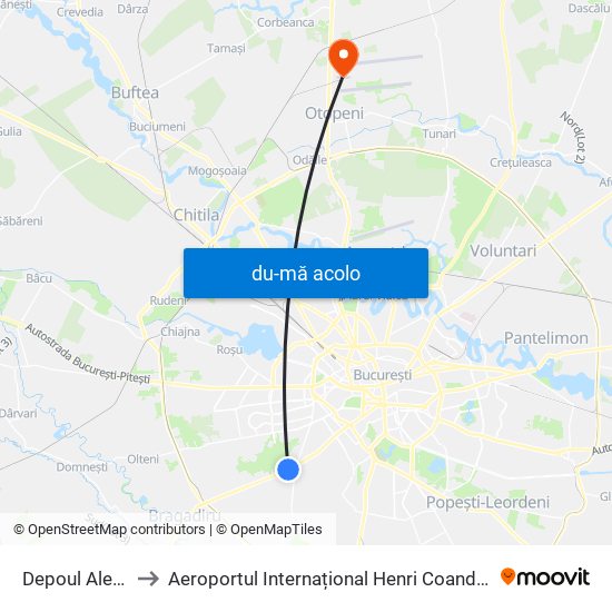 Harta de Depoul Alexandria către Aeroportul Internațional Henri Coandă București (OTP)