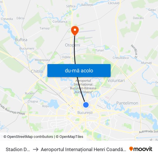 Harta de Stadion Dinamo către Aeroportul Internațional Henri Coandă București (OTP)