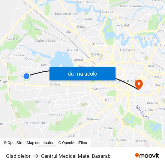 Harta de Gladiolelor către Centrul Medical Matei Basarab