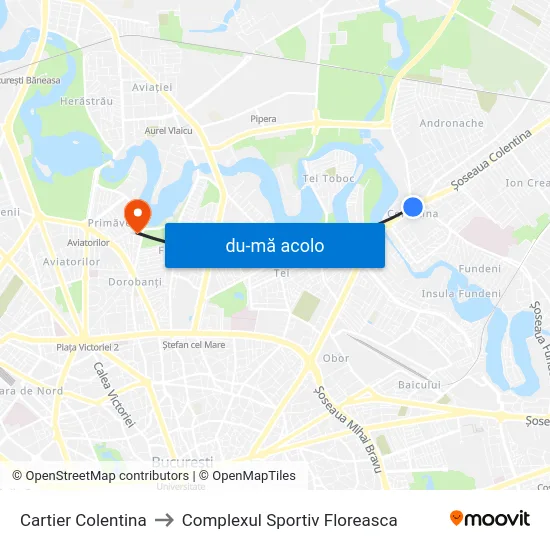 Harta de Cartier Colentina către Complexul Sportiv Floreasca