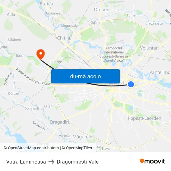 Harta de Vatra Luminoasa către Dragomiresti-Vale