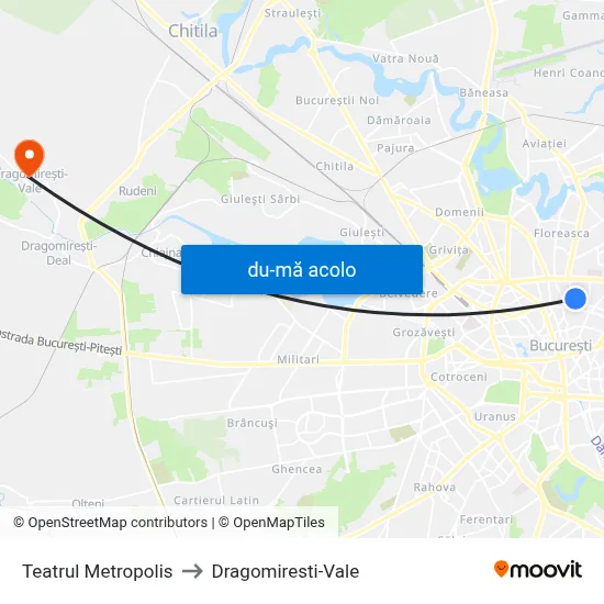 Harta de Teatrul Metropolis către Dragomiresti-Vale