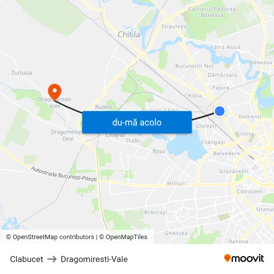 Harta de Clabucet către Dragomiresti-Vale