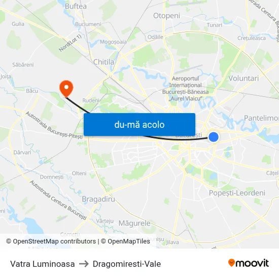 Harta de Vatra Luminoasa către Dragomiresti-Vale