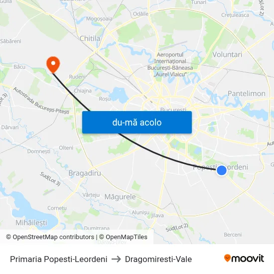 Harta de Primaria Popesti-Leordeni către Dragomiresti-Vale