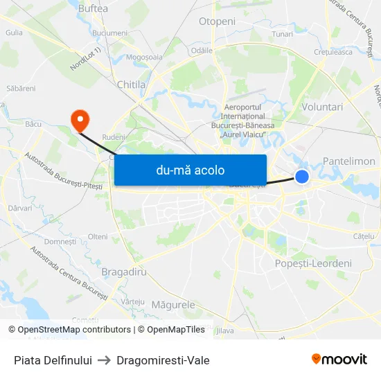 Harta de Piata Delfinului către Dragomiresti-Vale