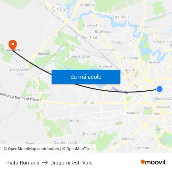 Harta de Piața Romană către Dragomiresti-Vale