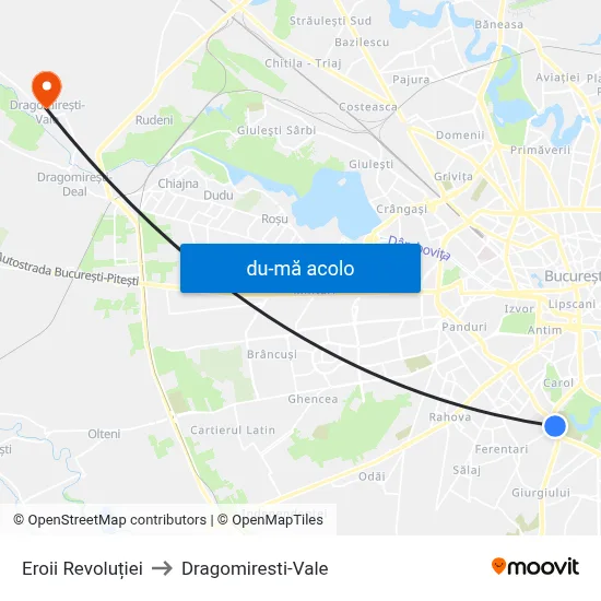 Harta de Eroii Revoluției către Dragomiresti-Vale