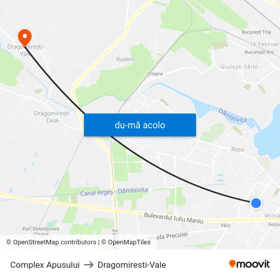 Harta de Complex Comercial Apusului către Dragomiresti-Vale