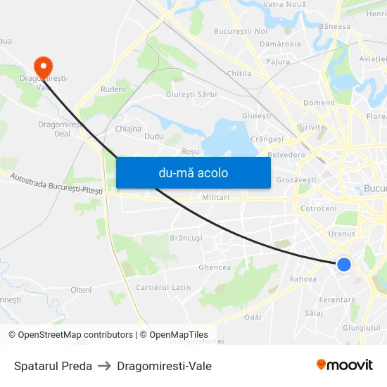 Harta de Spatarul Preda către Dragomiresti-Vale