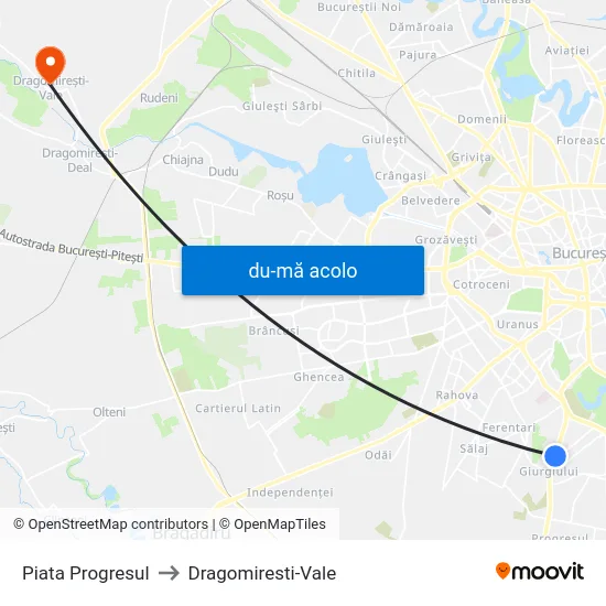 Harta de Piata Progresul către Dragomiresti-Vale