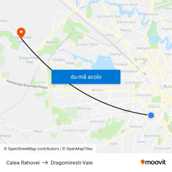 Harta de Calea Rahovei către Dragomiresti-Vale