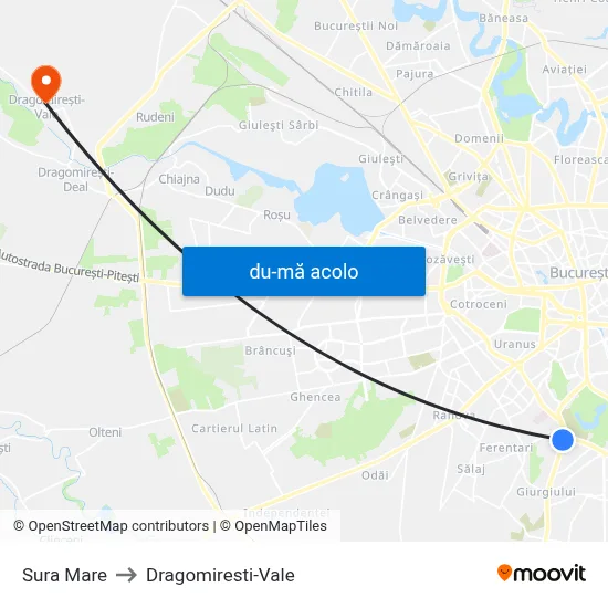 Harta de Sura Mare către Dragomiresti-Vale