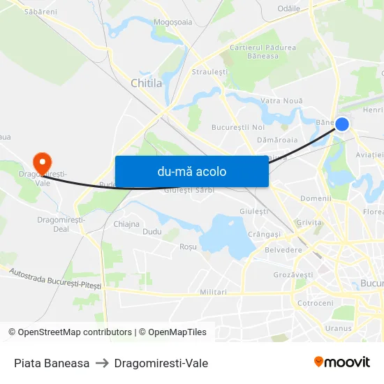 Harta de Piata Baneasa către Dragomiresti-Vale