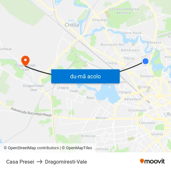 Harta de Casa Presei către Dragomiresti-Vale