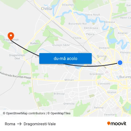 Harta de Roma către Dragomiresti-Vale