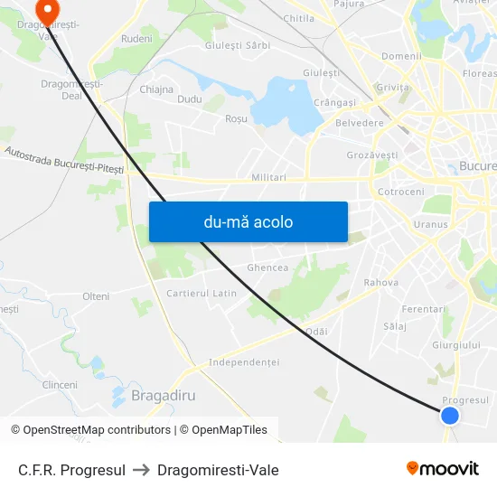 Harta de C.F.R. Progresul către Dragomiresti-Vale