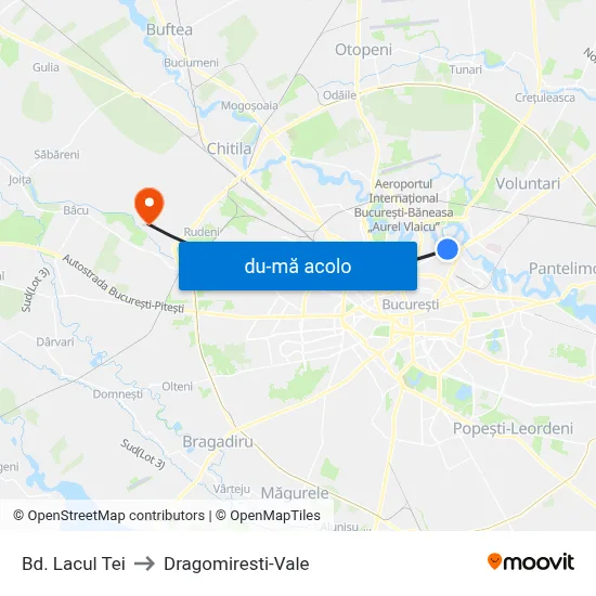 Harta de Bd. Lacul Tei către Dragomiresti-Vale