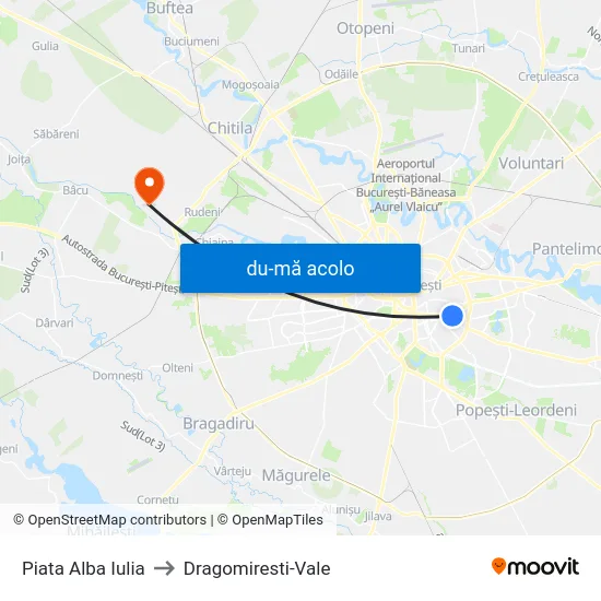 Harta de Piata Alba Iulia către Dragomiresti-Vale