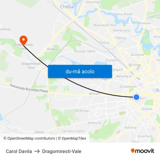 Harta de Carol Davila către Dragomiresti-Vale