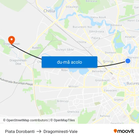 Harta de Piata Dorobanti către Dragomiresti-Vale