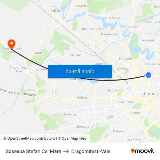 Harta de Soseaua Stefan Cel Mare către Dragomiresti-Vale