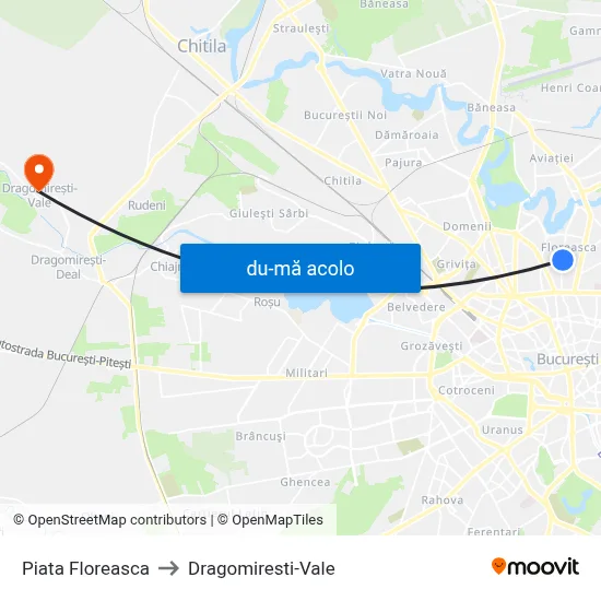 Harta de Piata Floreasca către Dragomiresti-Vale
