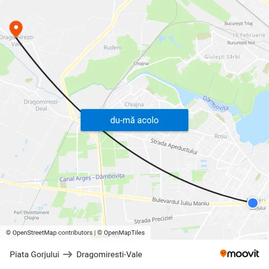 Harta de Piata Gorjului către Dragomiresti-Vale