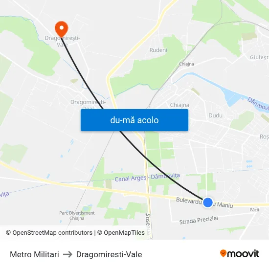 Harta de Metro Militari către Dragomiresti-Vale