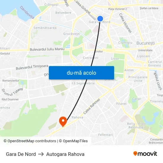Harta de Gara De Nord către Autogara Rahova