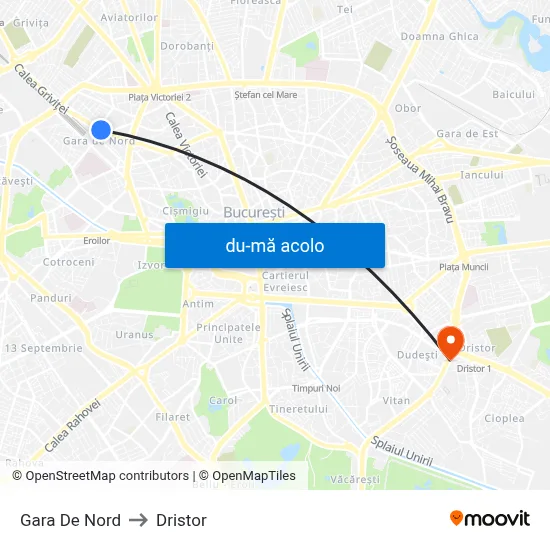 Harta de Gara De Nord către Dristor