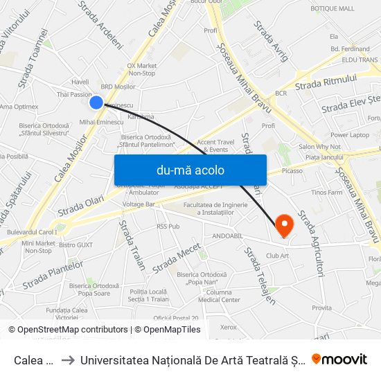 Harta de Calea Mosilor către Universitatea Națională De Artă Teatrală Și Cinematografică “I.L. Caragiale”