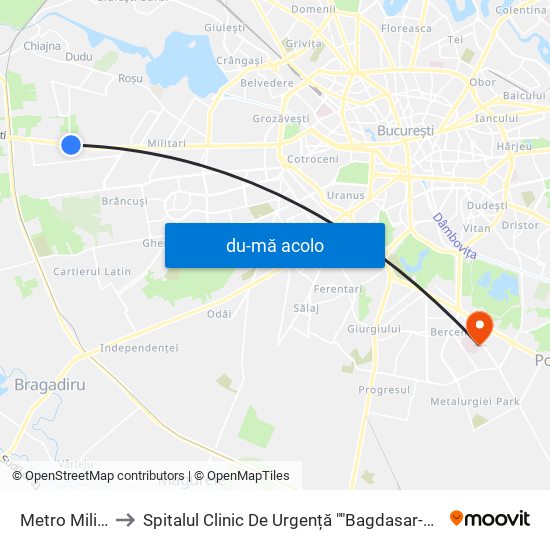 Harta de Metro Militari către Spitalul Clinic De Urgență ""Bagdasar-Arsenie""