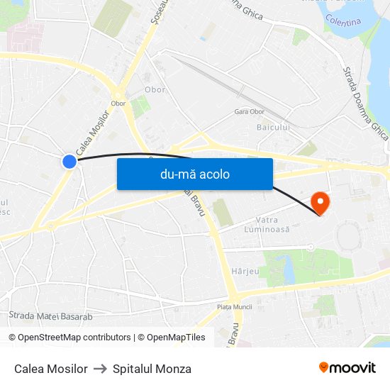 Harta de Calea Mosilor către Spitalul Monza