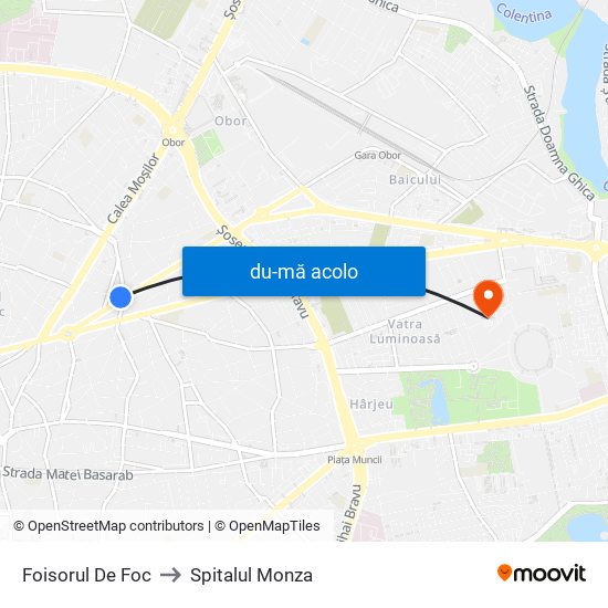 Harta de Foisorul De Foc către Spitalul Monza