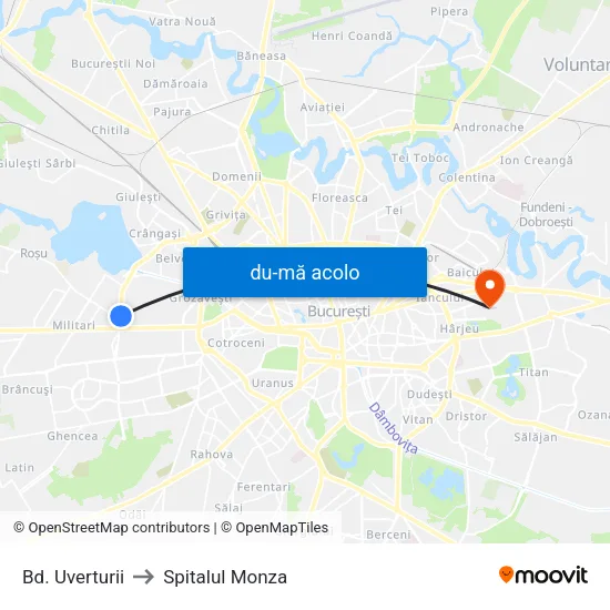 Harta de Bd. Uverturii către Spitalul Monza