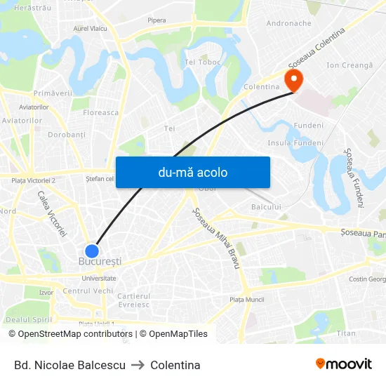 Harta de Bd. Nicolae Balcescu către Colentina