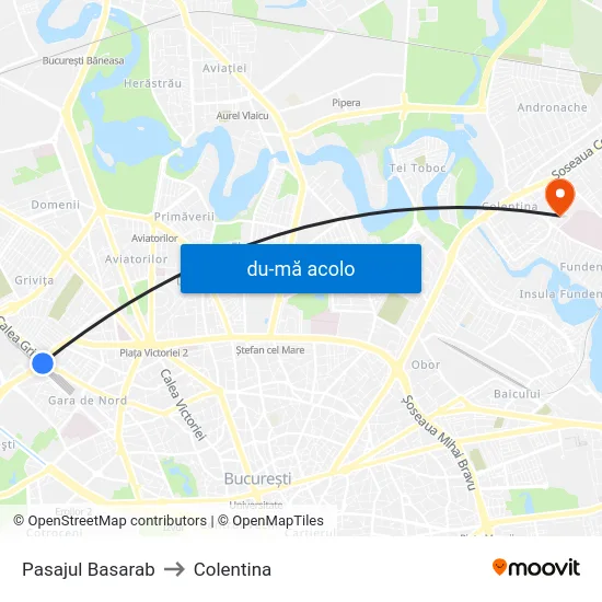 Harta de Pasajul Basarab către Colentina