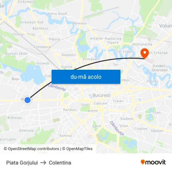 Harta de Piata Gorjului către Colentina