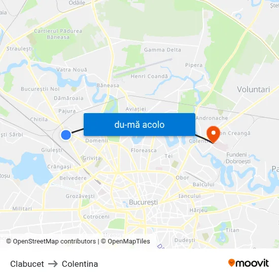 Harta de Clabucet către Colentina