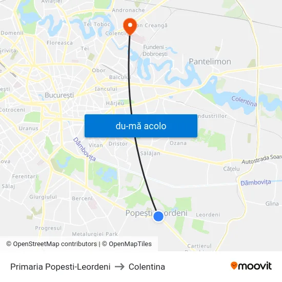 Harta de Primaria Popesti-Leordeni către Colentina