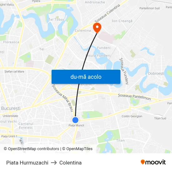 Harta de Piata Hurmuzachi către Colentina
