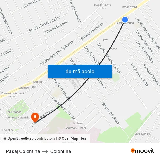 Harta de Pasaj Colentina către Colentina