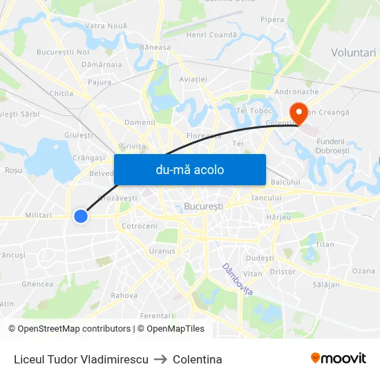 Harta de Liceul Tudor Vladimirescu către Colentina