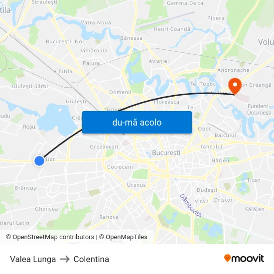 Harta de Valea Lunga către Colentina