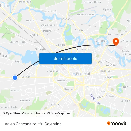 Harta de Valea Cascadelor către Colentina